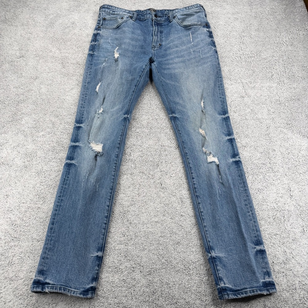 PRPS Jeans Mens 36x34 Blue Light Wash Skinny Distressed Ripped 5 Pocket Stretch